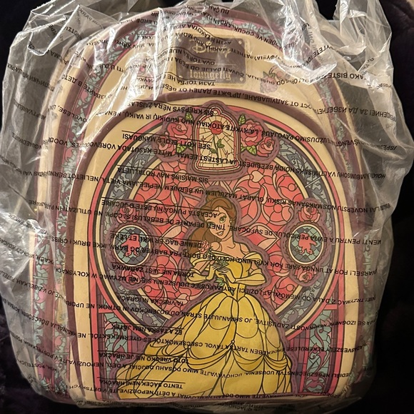 Loungefly Disney Beauty And The Beast Stained Glass Mini Backpack Belle Bag New - Picture 5 of 6